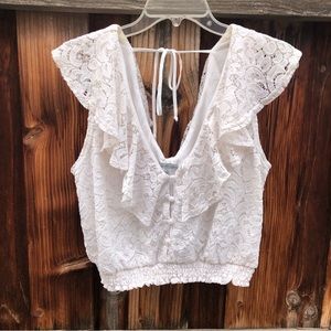 Charlotte Russe Womens Lace Ruffle V-neck Cropped Top Size XL